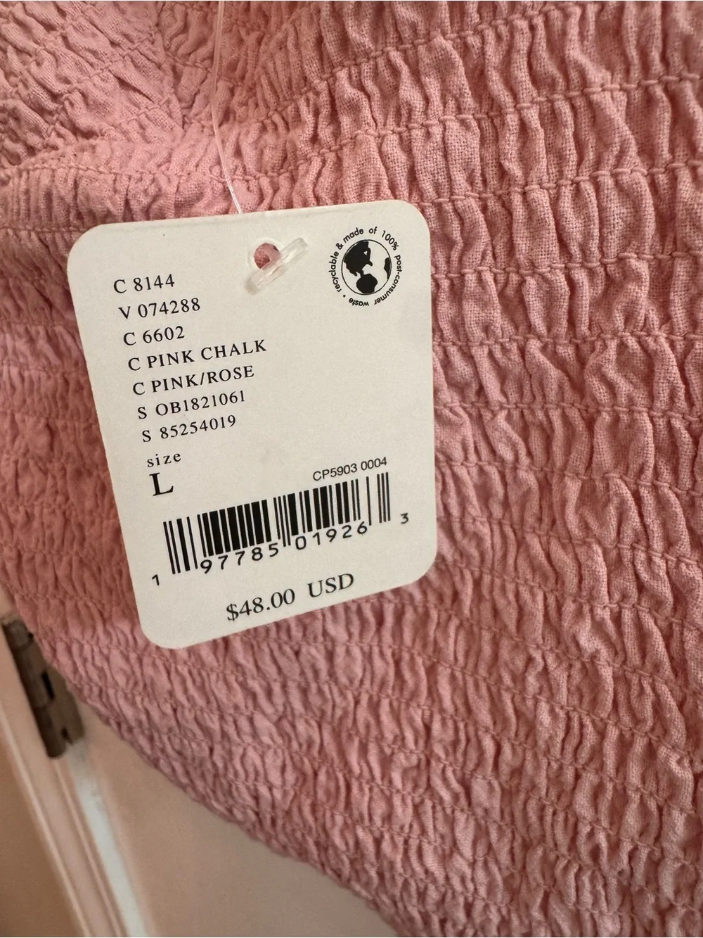 FREE PEOPLE Dawn Smocked Top w/ Ribbons Pink Size Large NWT